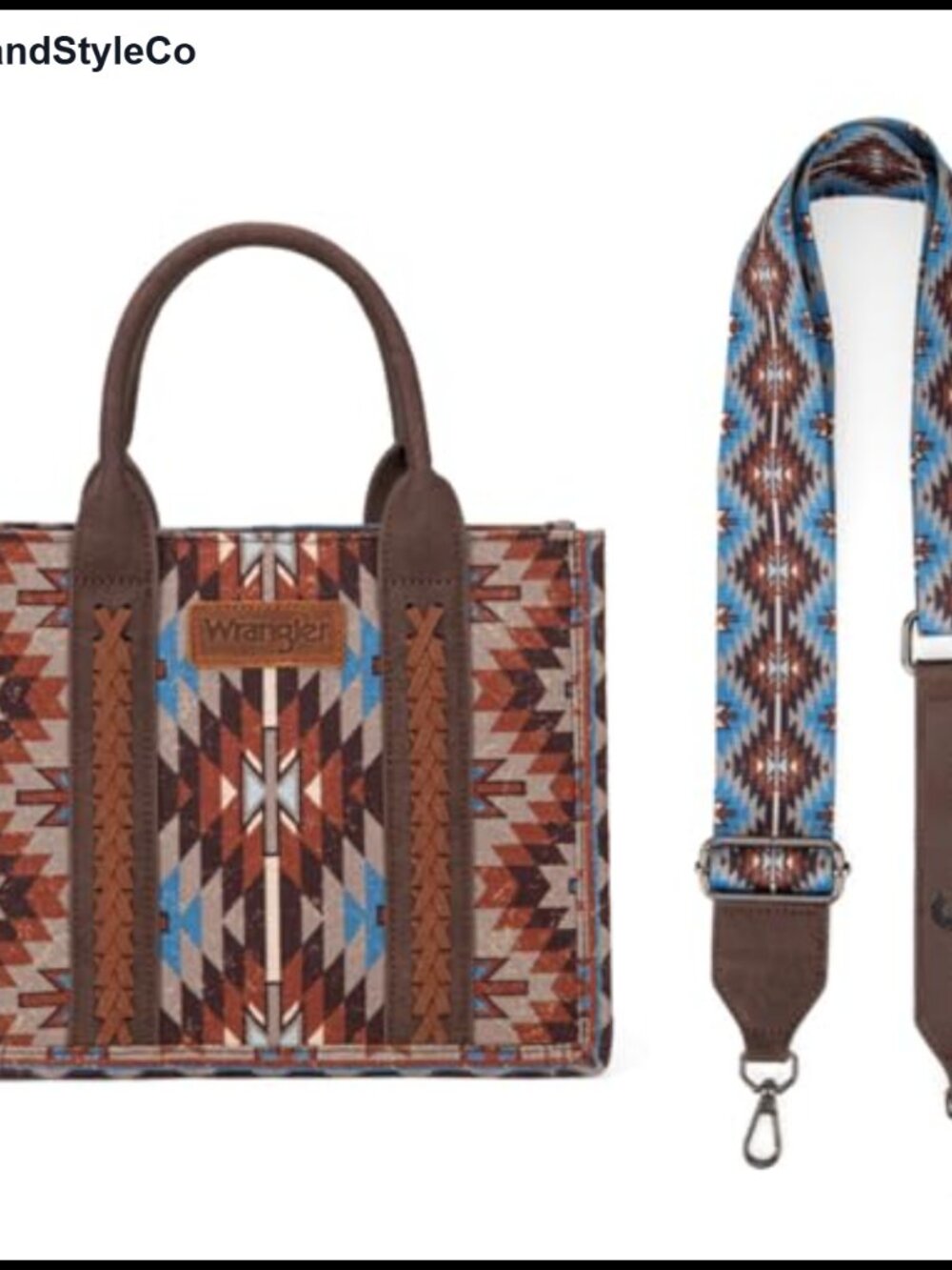 Wrangler Aztec Western Tote Bag Top Handle Shoulder Purse with Guitar Strap